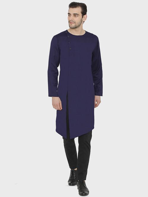 navy blue solid rayon asymmetric kurta - 16388265 - Very Small Image - 1