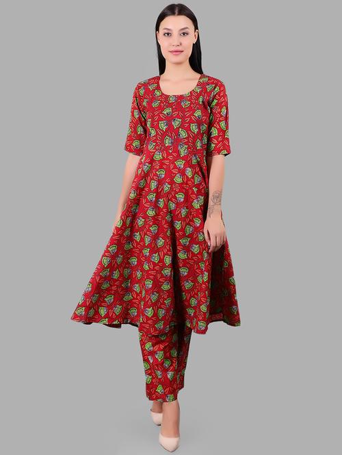red cotton kurta palazzo set - 16389241 - Very Small Image - 1