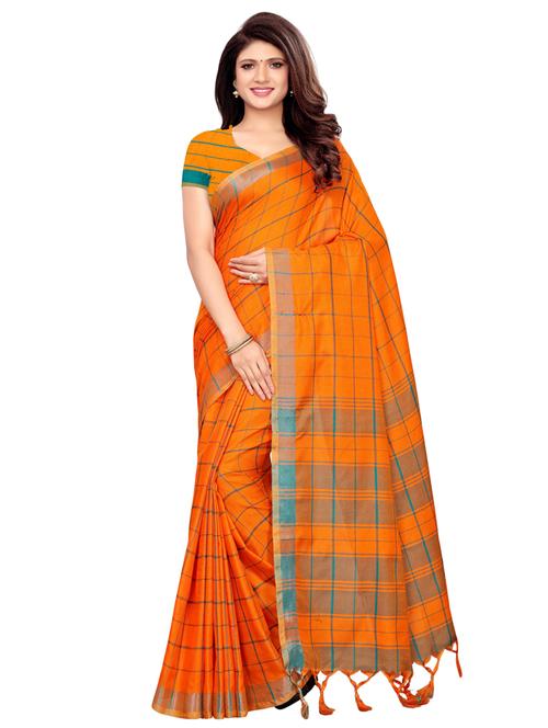 checkered woven saree with blouse - 16389300 - Very Small Image - 1