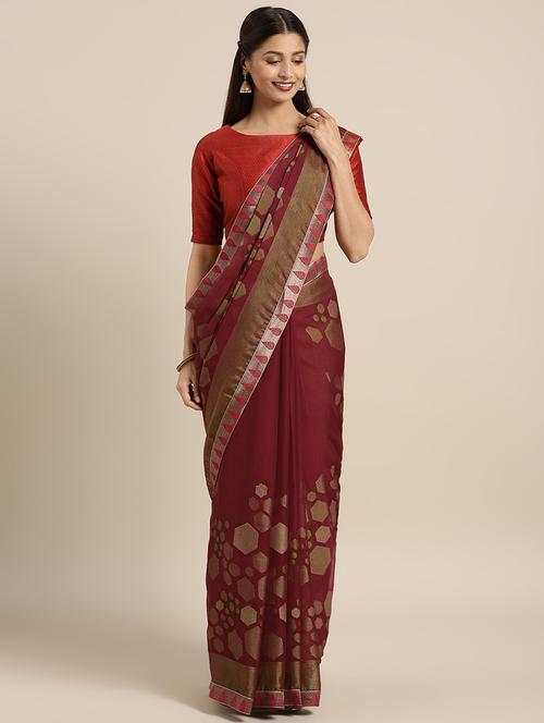 geometrical printed saree with blouse - 16389836 - Very Small Image - 1