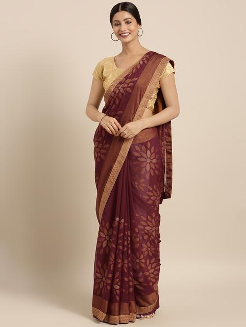 floral solid saree with blouse - 16389838 - Very Small Image - 1
