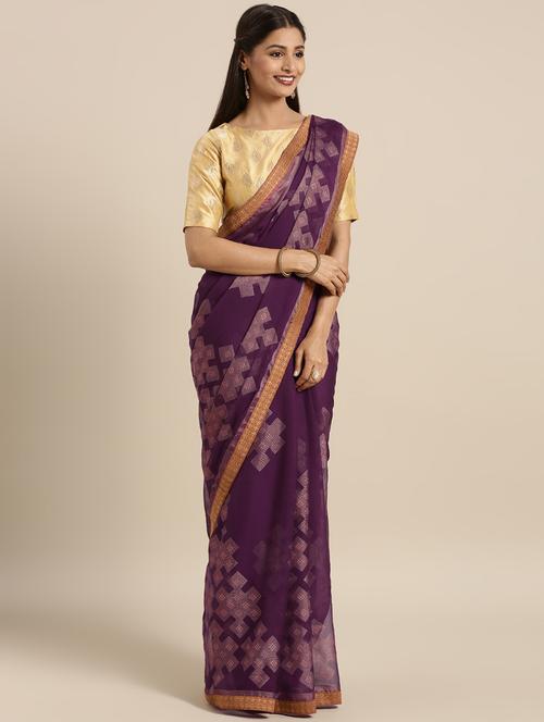 geometrical solid saree with blouse - 16389840 - Very Small Image - 1