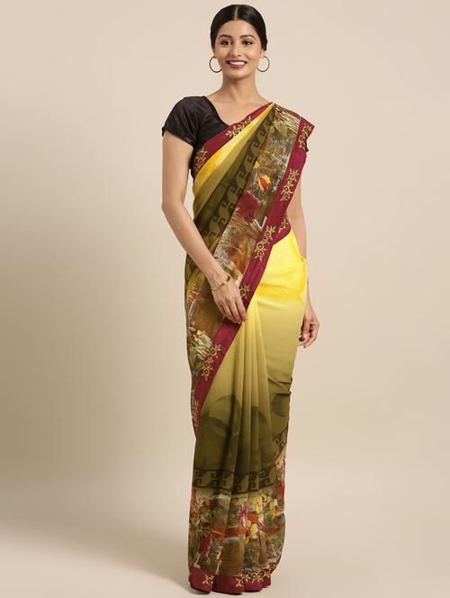 floral printed saree with blouse - 16389852 - Very Small Image - 1