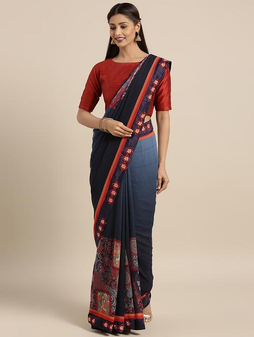 floral printed saree with blouse - 16389854 - Very Small Image - 1