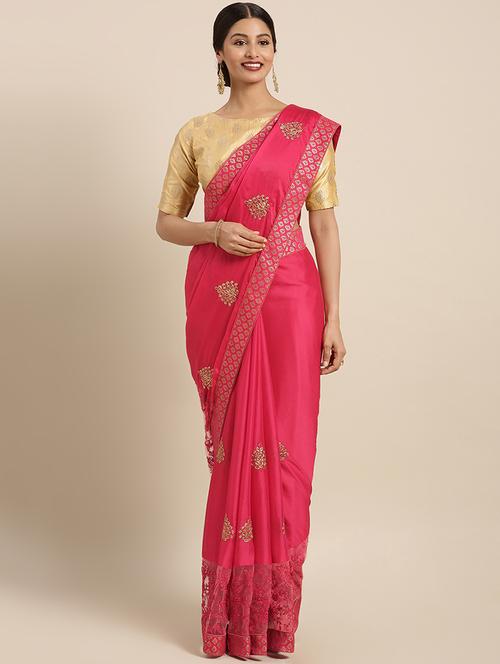 solid embroidered saree with blouse - 16389870 - Very Small Image - 1