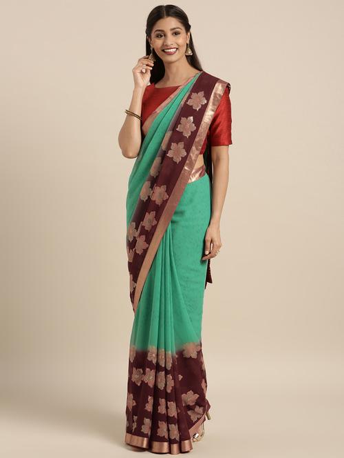 floral printed saree with blouse - 16389877 - Very Small Image - 1