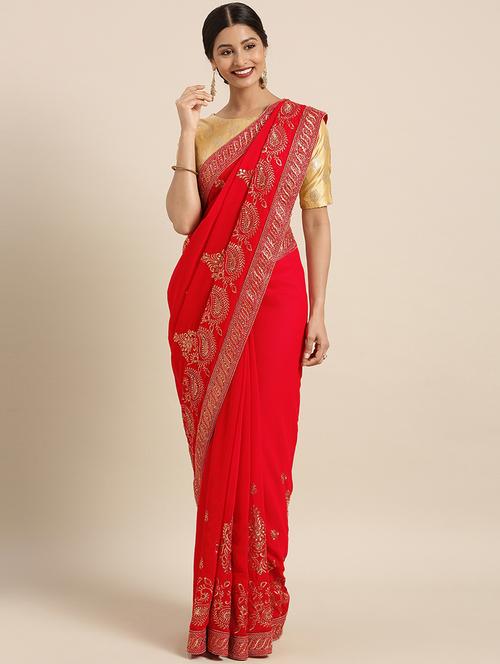 paisley embroidered saree with blouse - 16389885 - Very Small Image - 1