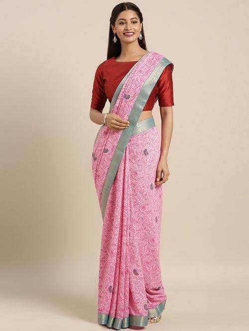 floral printed saree with blouse - 16389907 - Very Small Image - 1