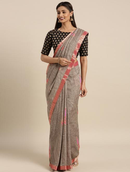 paisley printed saree with blouse - 16389909 - Very Small Image - 1
