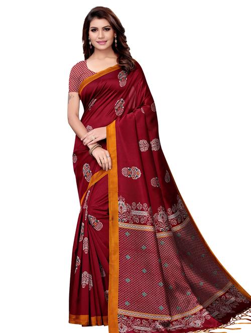 floral printed mysore silk saree with blouse - 16389976 - Very Small Image - 1