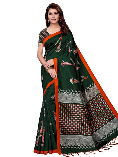 kalamkari printed mysore silk saree with blouse - 16389977 - Very Small Image - 1