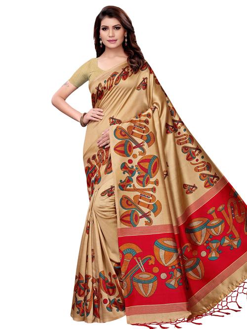 kalamkari printed mysore silk saree with blouse - 16389982 - Very Small Image - 1
