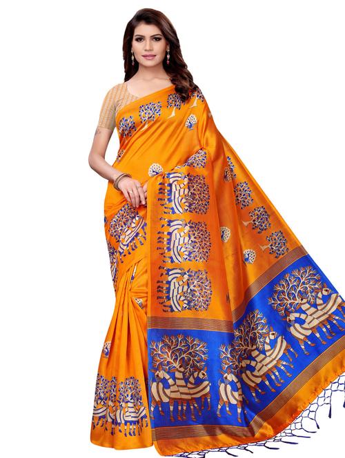 kalamkari printed mysore silk saree with blouse - 16389983 - Very Small Image - 1