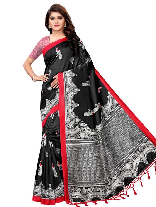kalamkari printed mysore silk saree with blouse - 16389987 - Very Small Image - 1