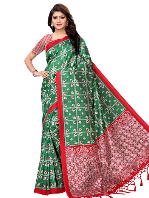 kalamkari printed mysore silk saree with blouse - 16389990 - Very Small Image - 1