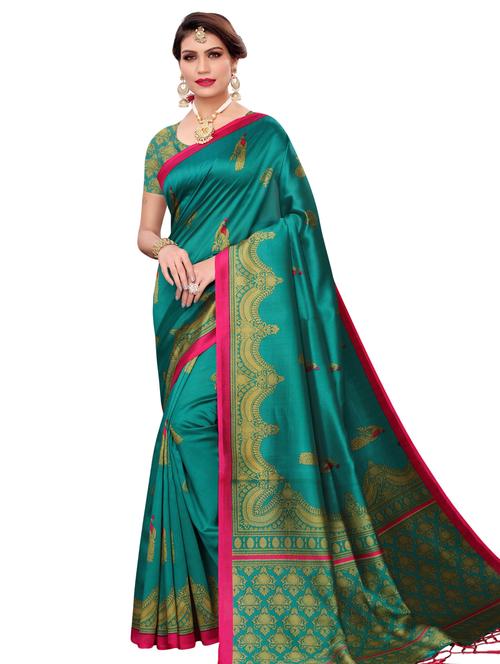 kalamkari printed mysore silk saree with blouse - 16390002 - Very Small Image - 1