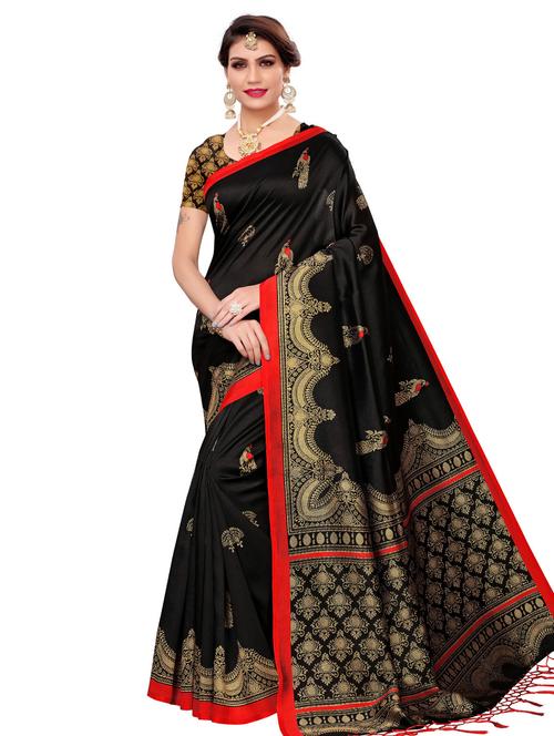 kalamkari printed mysore silk saree with blouse - 16390004 - Very Small Image - 1