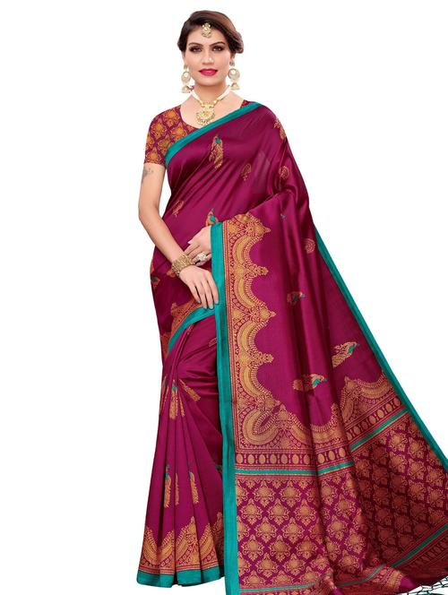 kalamkari printed mysore silk saree with blouse - 16390006 - Very Small Image - 1