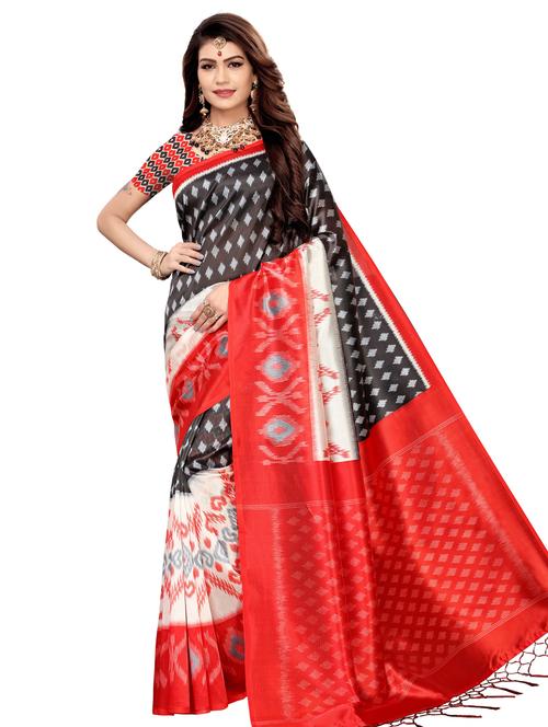 ikat printed mysore silk saree with blouse - 16390025 - Very Small Image - 1