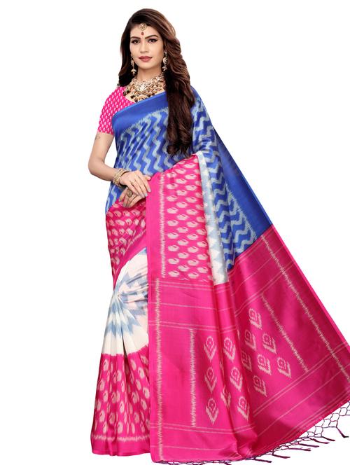 ikat printed mysore silk saree with blouse - 16390036 - Very Small Image - 1