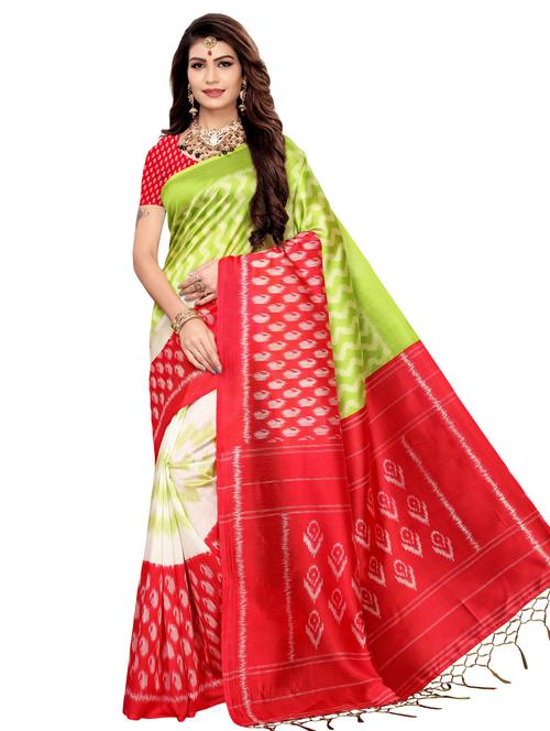 ikat printed mysore silk saree with blouse - 16390037 - Very Small Image - 1