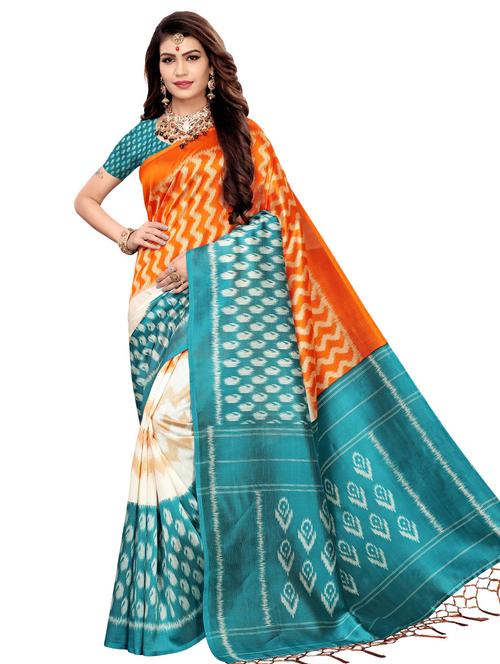ikat printed mysore silk saree with blouse - 16390038 - Very Small Image - 1