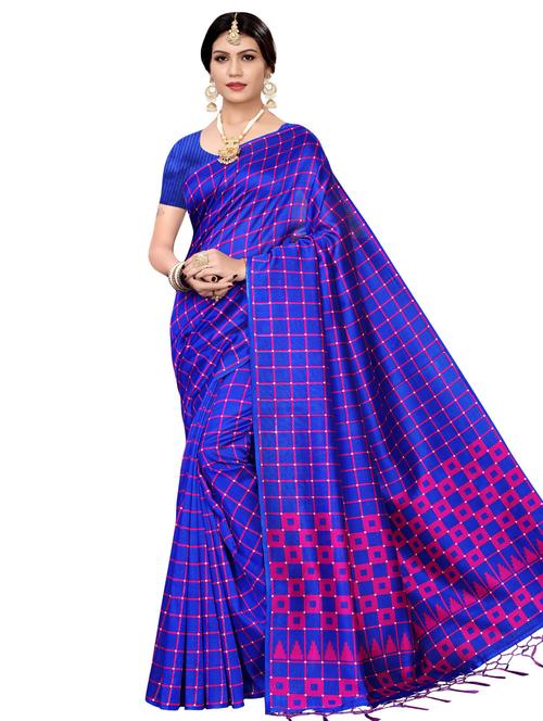 checkered printed mysore silk saree with blouse - 16390047 - Very Small Image - 1