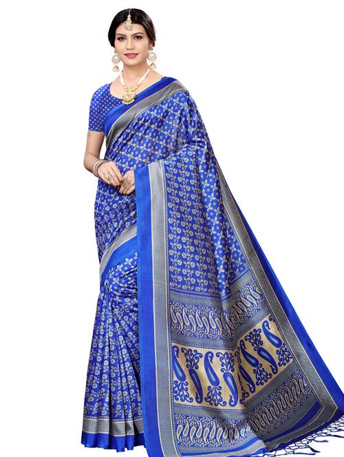 floral printed mysore silk saree with blouse - 16390057 - Very Small Image - 1