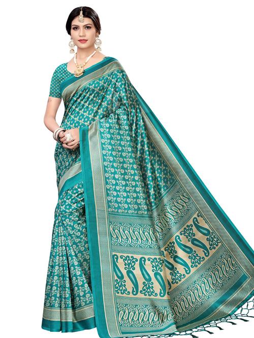 floral printed mysore silk saree with blouse - 16390058 - Very Small Image - 1