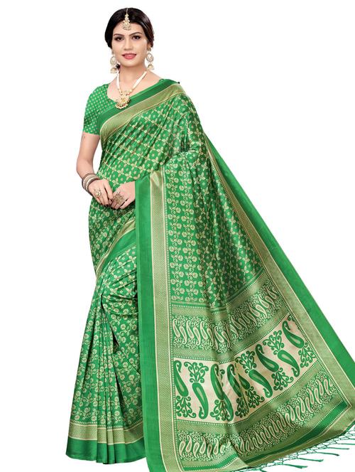 floral printed mysore silk saree with blouse - 16390060 - Very Small Image - 1