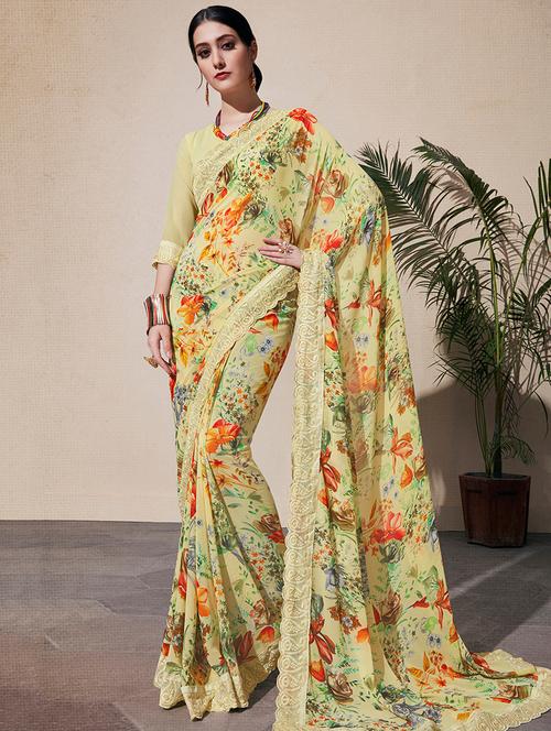 floral printed saree with blouse - 16394326 - Very Small Image - 1