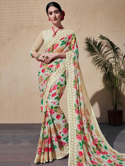 floral printed saree with blouse - 16394327 - Very Small Image - 1