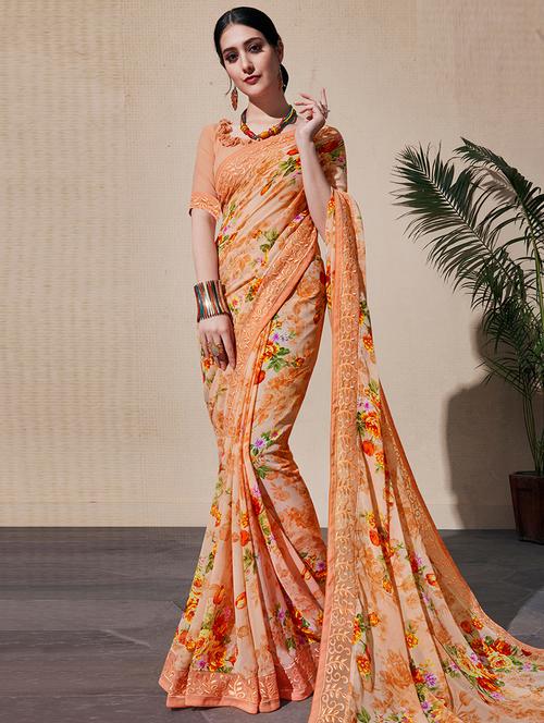 floral printed saree with blouse - 16394328 - Very Small Image - 1