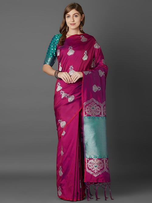 self design banarasi saree with blouse - 16394338 - Very Small Image - 1