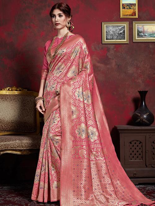 floral banarasi saree with blouse - 16394346 - Very Small Image - 1