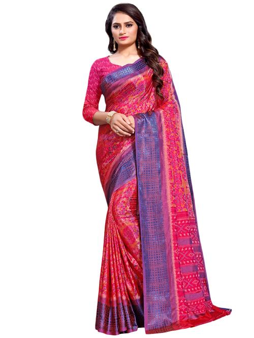 contrast printed saree with blouse - 16394358 - Very Small Image - 1