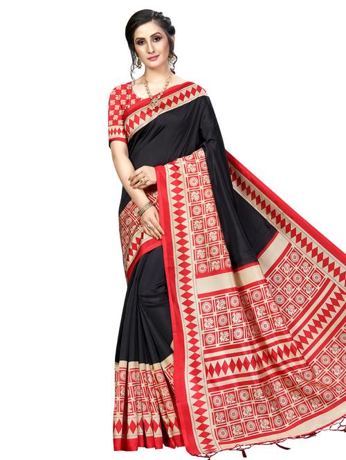 kalamkari border printed saree with blouse - 16394530 - Very Small Image - 1