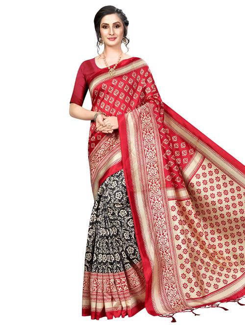 floral printed half & half saree with blouse - 16394552 - Very Small Image - 1