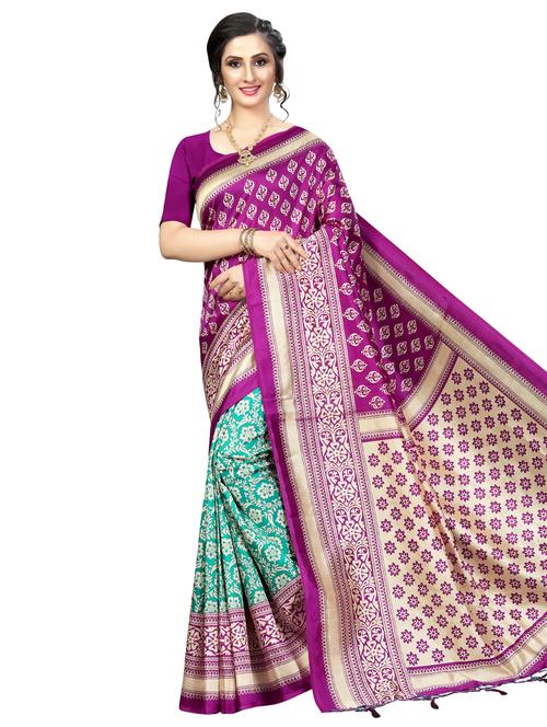 floral printed half & half saree with blouse - 16394553 - Very Small Image - 1