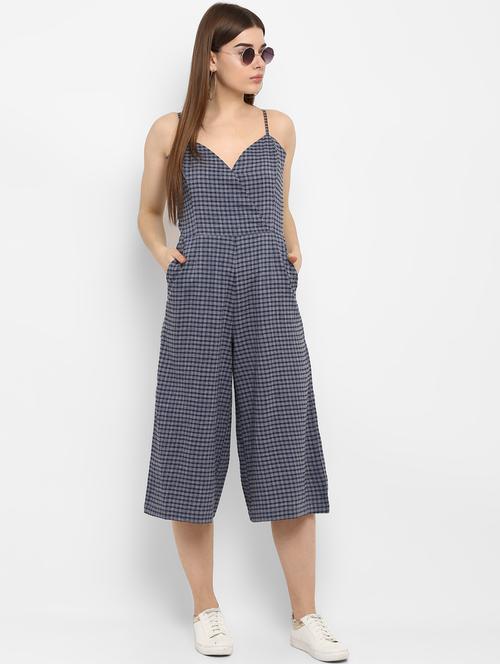 overlap neck checkered jumpsuit - 16396249 - Very Small Image - 1