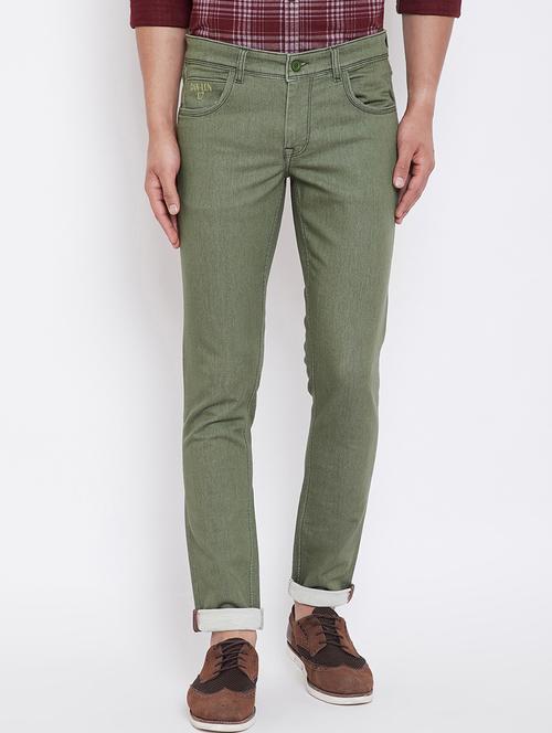 olive green plain denim jeans - 16396824 - Very Small Image - 1