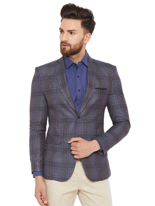 grey checkered single breasted casual blazer - 16396889 - Very Small Image - 1
