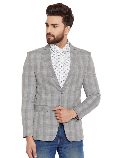 grey checkered single breasted casual blazer - 16396901 - Very Small Image - 1