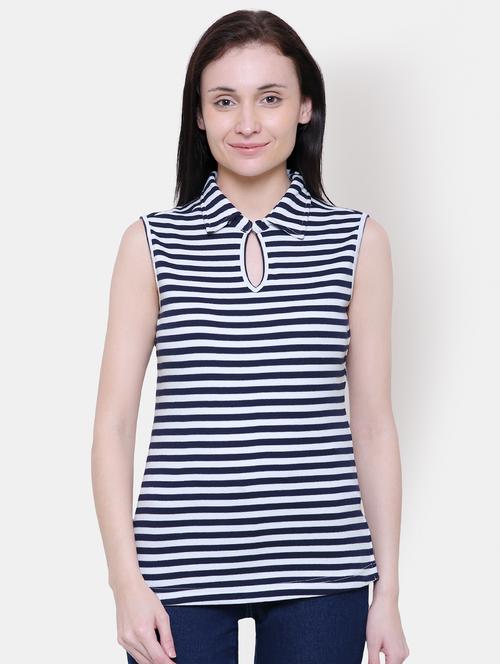 keyhole neck striped top - 16397214 - Very Small Image - 1