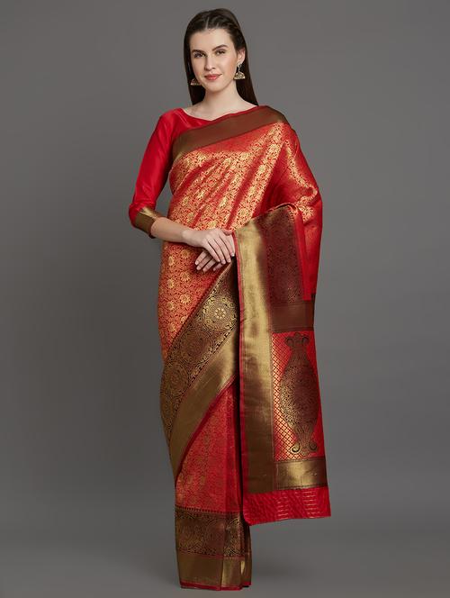 self design banarasi saree with blouse - 16398860 - Very Small Image - 1