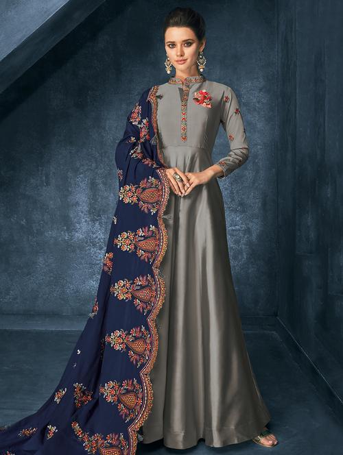embroidered semi-stitched suit - 16398932 - Very Small Image - 1