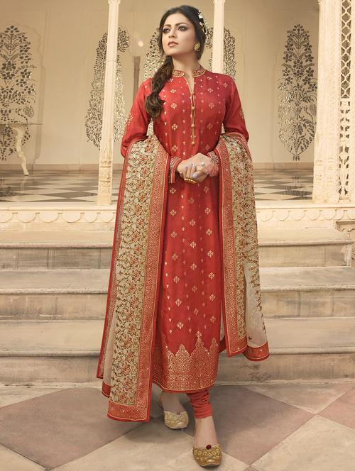 embroidered semi-stitched suit - 16398958 - Very Small Image - 1