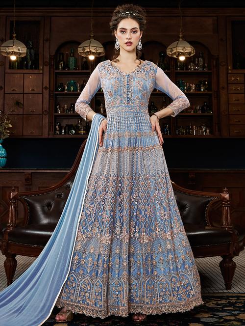 embroidered semi-stitched suit - 16398974 - Very Small Image - 1