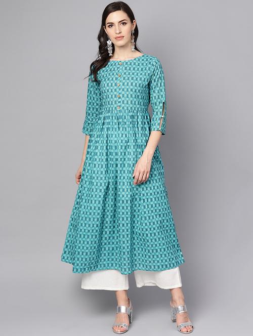 checkered flared kurta - 16399442 - Very Small Image - 1