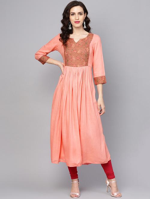 printed panel flared kurta - 16399494 - Very Small Image - 1